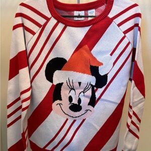 Disney Minnie Mouse Red and White Striped Holiday Sweater - Size Medium